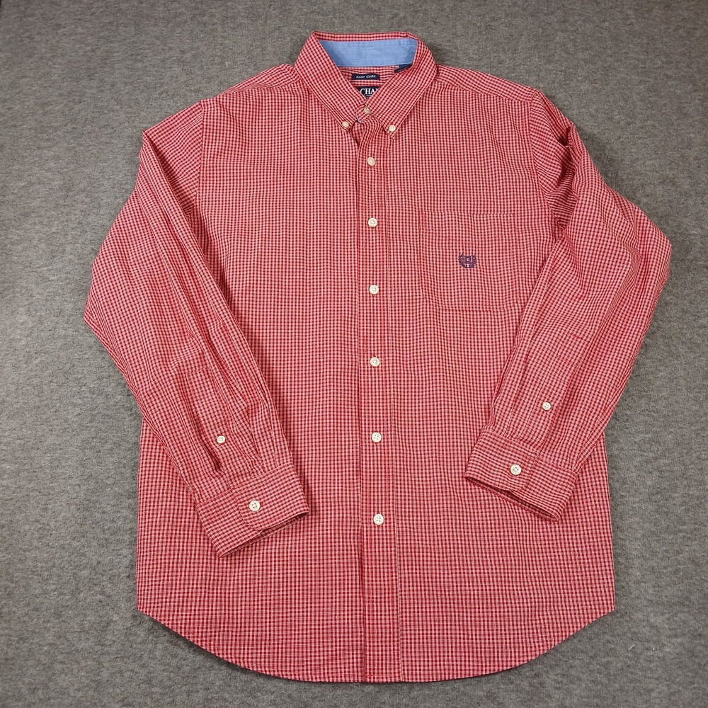 Chaps Easy Care Mens Long Sleeve Red Check Gingham Button‎ Down Shirt Size Large